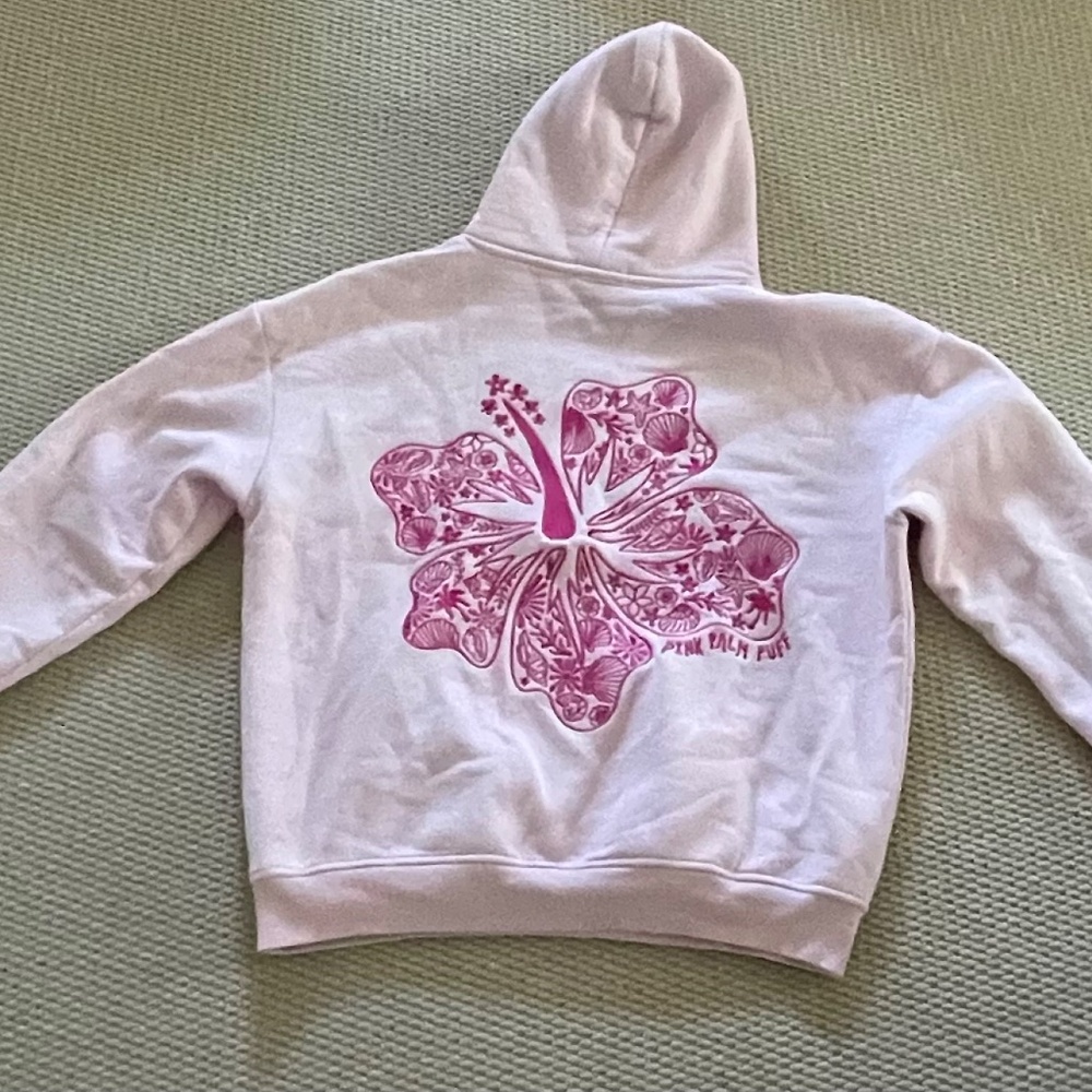 Pink palm puff Hawaii hibiscus hoodie in blush size medium with dustbag and box